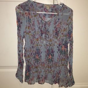 Sheer blue blouse with floral print size medium